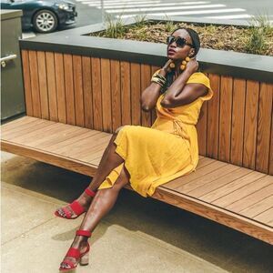 Ann Taylor Yellow Marigold Ruffle Wrap Midi Dress